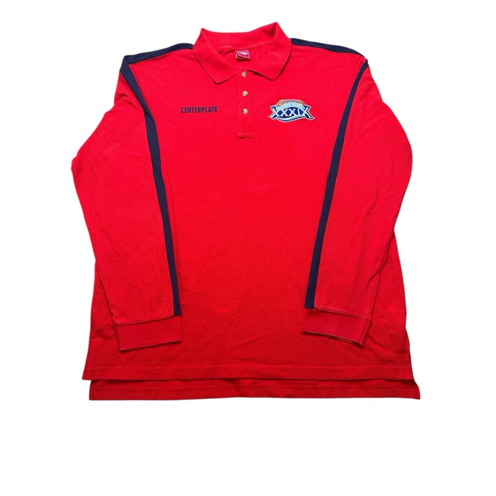 VTG‎ 2005 Super Bowl XXXIX NFL Polo 2XL Red Navy Centerplate Long Sleeve